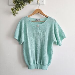 Vintage Keneth Too! Plus Textured Knit Top – Mint Green